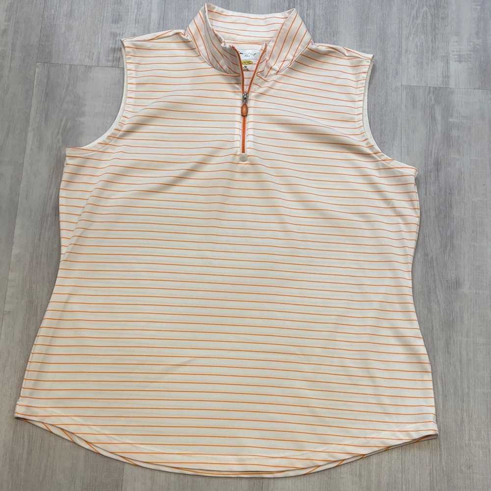 Greg Norman Collection Cream and Orange Striped Sleeveless Top